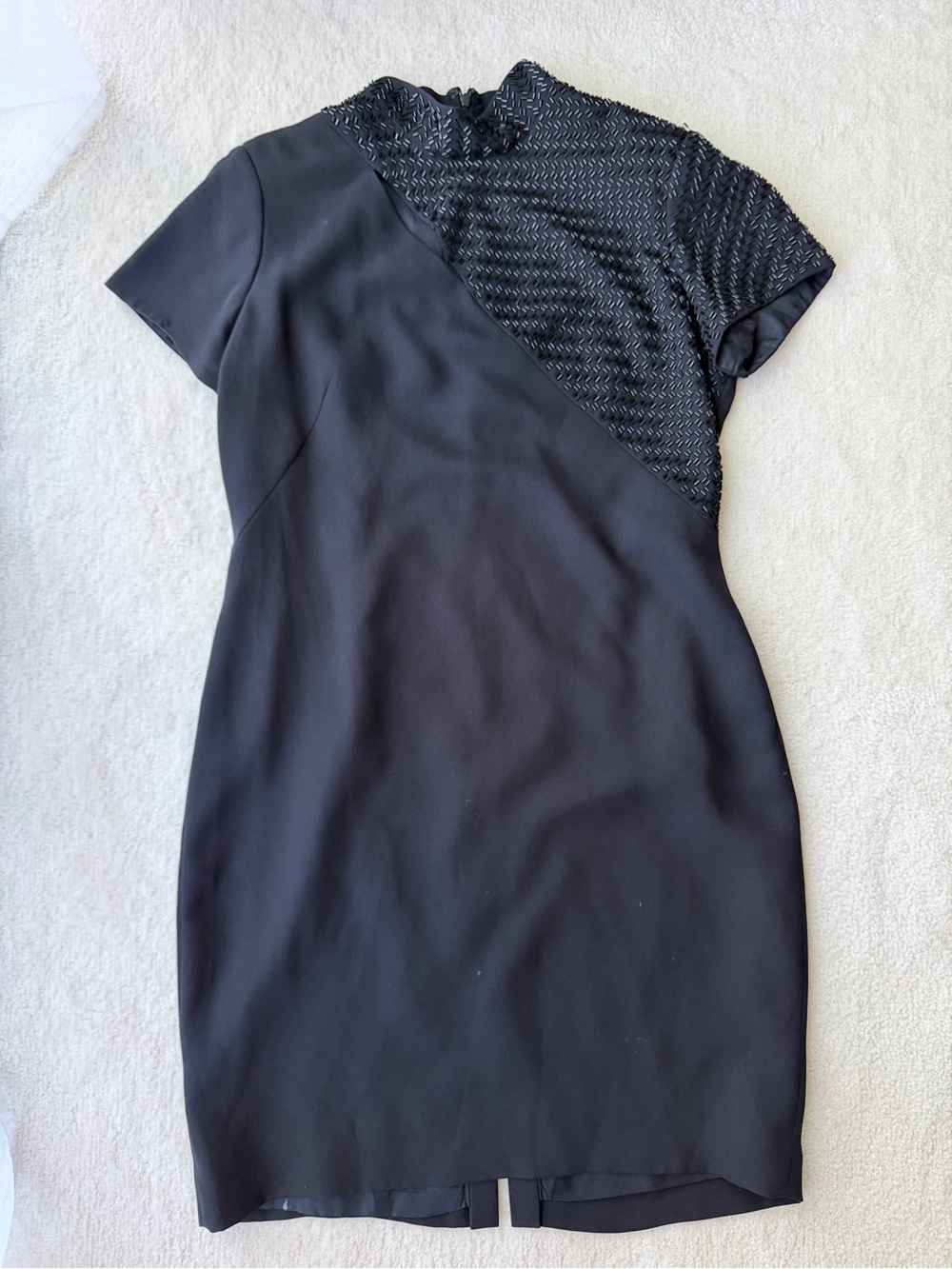Liz Claiborne Black Sequined Beads Textured-Panel Short Sleeve Midi Dress